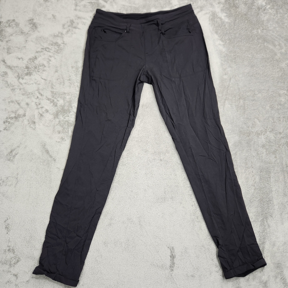 Lolë Black Ribbed Leggings - Small - Drawstring Waist, Pockets - Like New!